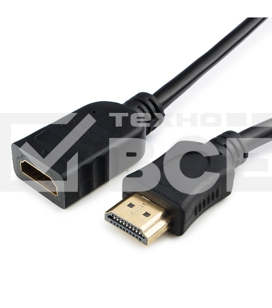 Кабель-удлинитель HDMI Cablexpert CC-HDMI4X-0.5M, 19M/19F, v2.0, позол.разъемы, экран, 0.5м, черный, пакет