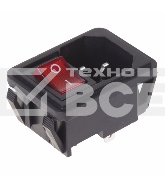 Выключатель клавишный 250V 10А (4с) ON-OFF красный с подсветкой и штекером C14 3PIN Rexant
