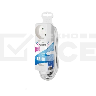 Удлинитель 3х1.5м без заземл. 16А IP20 ПВС 2х1 Космос YKsm1.5m-3g(K)