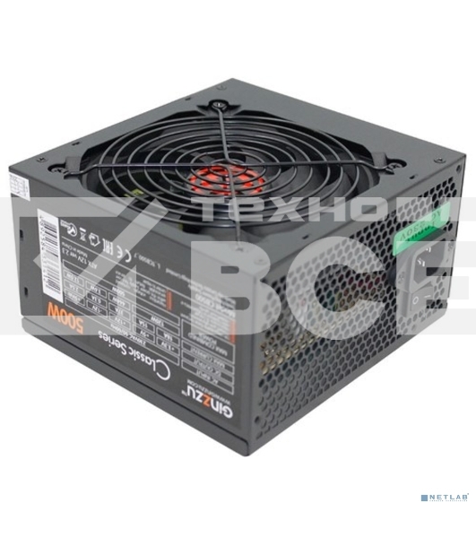 Блок питания Ginzzu CB500 12CM черный,24+4p,PCI-E, 4*SATA, 3*IDE,оплетка MB, кабель питания