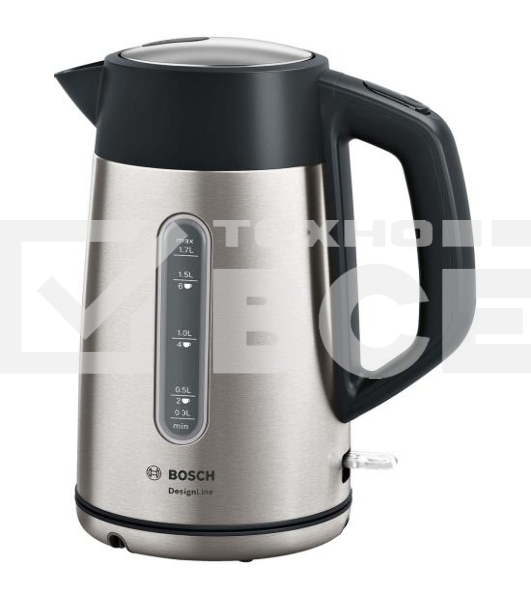 Чайник электрический Bosch TWK4P440 1.7л. 2400Вт нержавеющая сталь/черный (корпус: нержавеющая сталь)