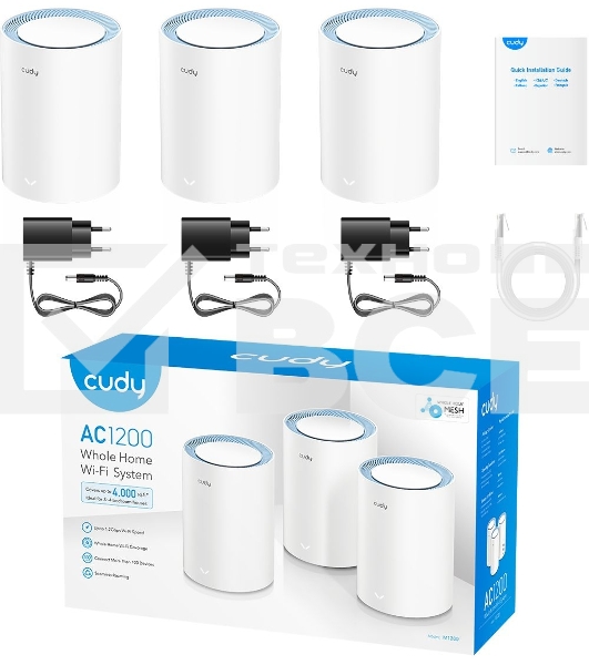 Бесшовный Mesh роутер Cudy M1200(3-Pack) AC1200 10/100BASE-TX белый (упак.:3шт)