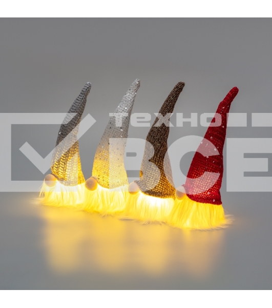 Гномик в новогоднем колпаке 20см, цвет свечения теплый белый, питание 3xLR1130 (в комплекте) Neon-night