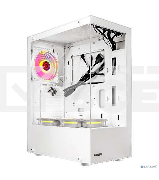 Компьютерный корпус Ginzzu CL310 ATX FAN 3*12LD4 FRGb передняя панель Стекло белый