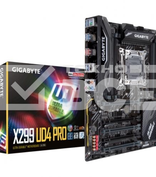 Материнская плата Gigabyte X299 UD4 PRO, LGA2066, Intel X299, 8xDDR4, 8xSATA, 2xM.2, 2xPCIe 3.0 x16, 1xPCIe 3.0 x8, 2xPCIe 3.0 x4, 6xUSB-A 5Gbps, 2xUSB-A 10Gbps, 6x3.5 мм, 7.1, ATX