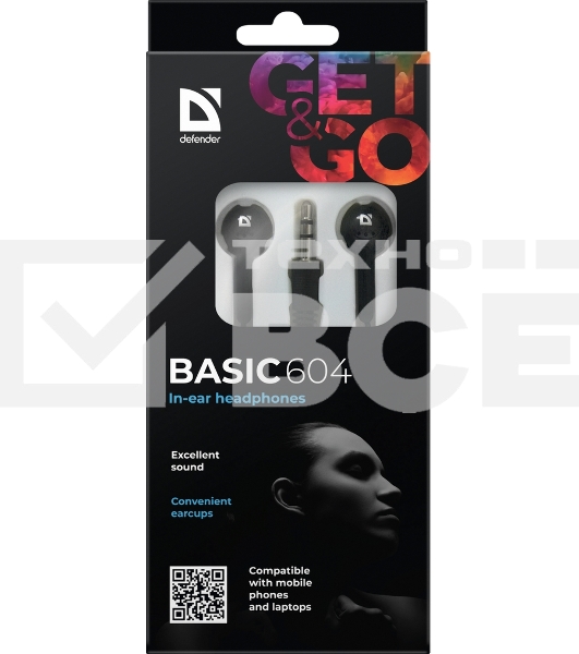 Наушники Defender Basic 604 вставки черный