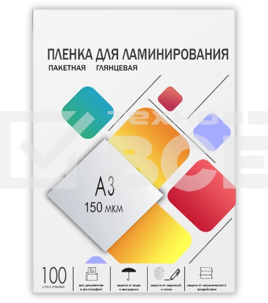 Пленка 303х426 (150 мик) 100 шт./ Пленка для ламинирования A3, 303х426 (150 мкм) глянцевая 100шт, ГЕЛЕОС [LPA3-150]
