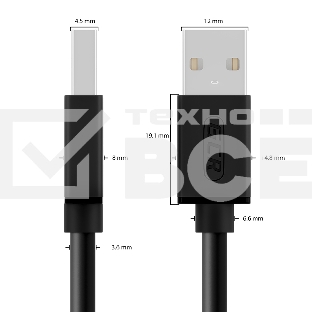 Кабель 0.15m USB 2.0, AM/AM, черный, 28/28 AWG, экран, армированный, морозостойкий