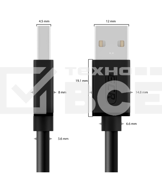 Кабель 0.15m USB 2.0, AM/AM, черный, 28/28 AWG, экран, армированный, морозостойкий