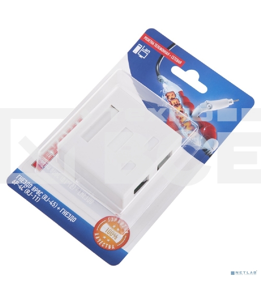 Розетка телефонная + сетевая LAN, на стену, (гнездо 8Р8С (Rj-45) + гнездо 6Р-4С (RJ-11))