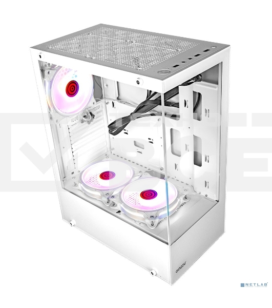 Компьютерный корпус Ginzzu CL310 ATX FAN 3*12LD4 FRGb передняя панель Стекло белый