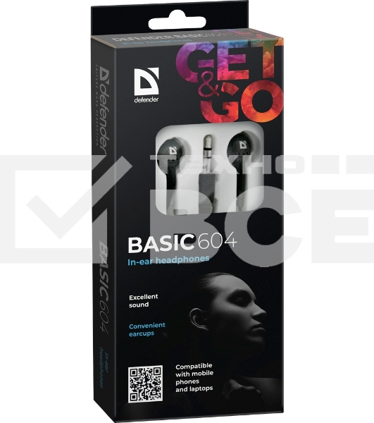 Наушники Defender Basic 604 вставки черный