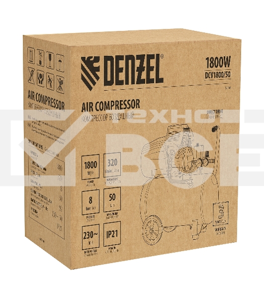 Компрессор воздушный прям. привод DCV1800/50, 1,8 кВт, 50 литров, 320 л/мин  Denzel