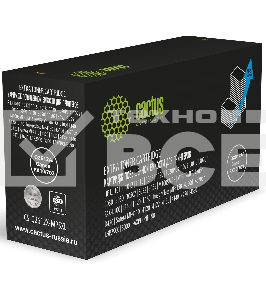 Картридж лазерный Cactus CS-Q2612X-MPSXL Q2612A/Canon FX10/703 черный (8000 стр.) для HP LJ 1010/1012/1015/1018/1020/1020Plus/1022/3015/3020/3030/3050/3050Z/3052/3055/M1005MFP/M1319MFP; Canon FAX-L100/L140/L120/L160/imageClass MF4150/4350d/4370dn/D420/Sat