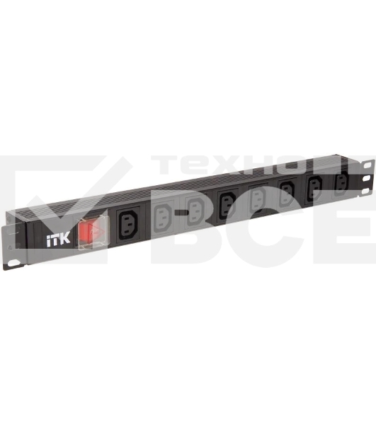 Блок розеток 8 мест PDU 19дюймов IEC320 C13 PH12-8C133 с LED выкл. алюм. профиль1U вход C14 без шнура ITK PH12-8C133
