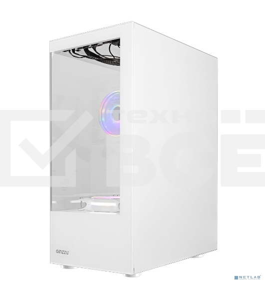 Компьютерный корпус Ginzzu CL310 ATX FAN 3*12LD4 FRGb передняя панель Стекло белый