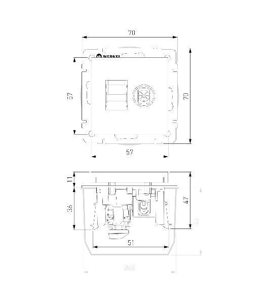 Розетка ТВ+Ethernet RJ-45 6 cat.(белый)