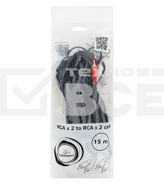 Кабель аудио Cablexpert CCA-2R2R-15M, 2xRCA - 2xRCA, 15м