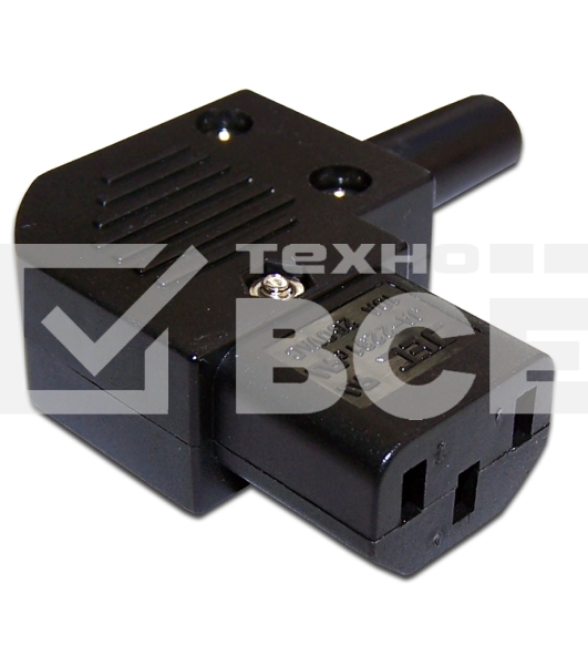 Вилка IEC 60320 C13, 10A, 250V, угловая, разборная, черная