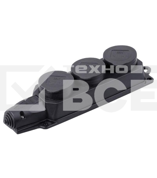 Розетка ИЭК ОМЕГА РБ33-1-0мIP44 трехместная с защитными крышками каучук