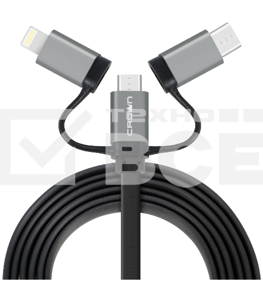 Кабель Crown USB - microUSB/USB Type-C/Lightning CMCU-3182 black