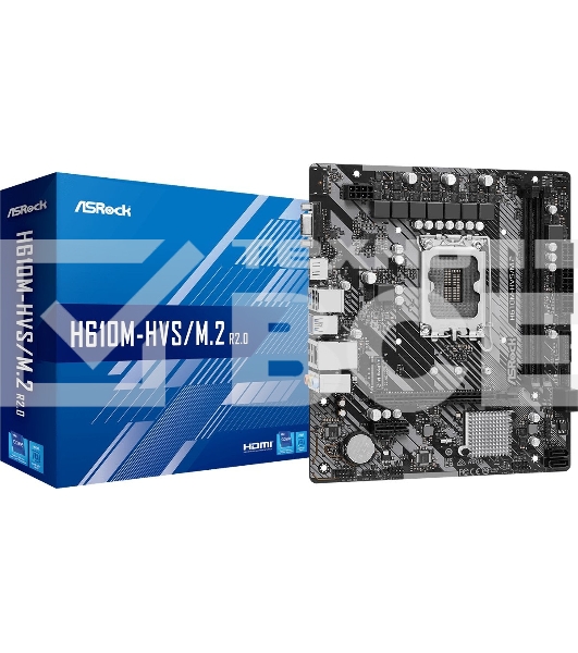 Материнская плата ASRock H610M-HVS/M.2 R2.0, LGA 1700, Intel H610, 2xDDR4, 4xSATA, 1xM.2, 1xPCIe 4.0 x16, 1xPCIe x1, 1xHDMI, 1xVGA, 1x 1Gb LAN, 4xUSB-A 2.0, 2xUSB-A 3.2 Gen 1, 3x3.5 мм, 7.1, mATX