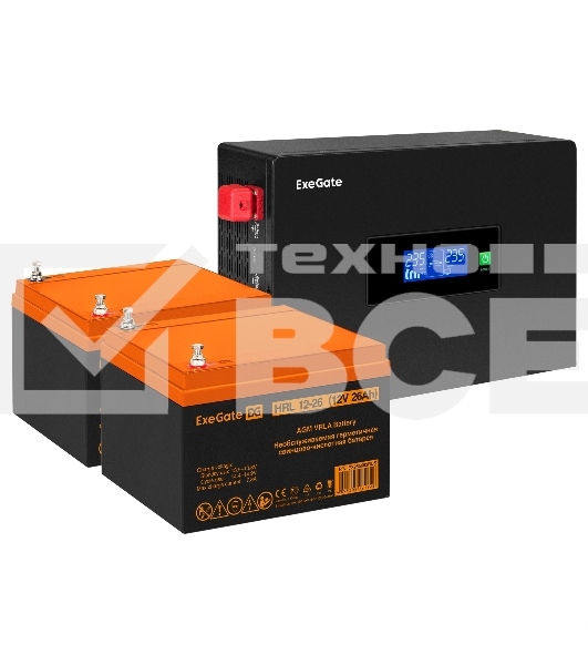 Комплект Источник бесперебойного питания EX295994RUS + батарея 26Aч EX285663RUS 2шт (инвертор, синус, для котла, PF=1, настенный) ExeGate IdealSine SR-1500.LCD.2SH  1500VA/1500W, чистая синусоида, цветной LCD-дисплей, 2*Schuko, крепление настенное, черный