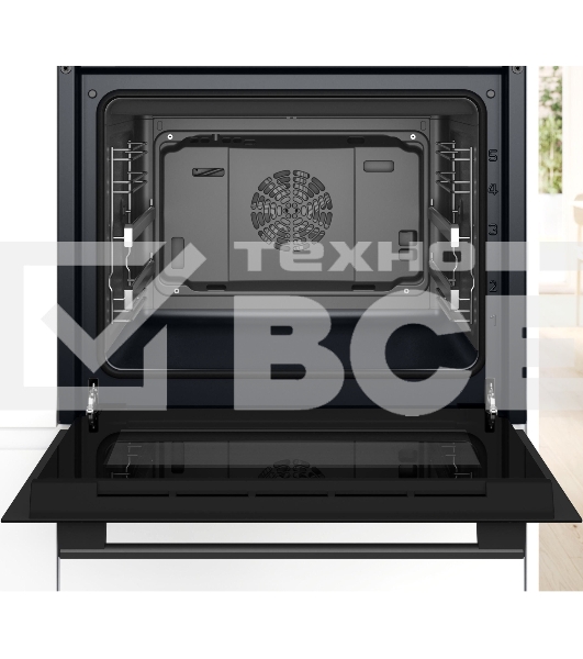 Встраиваемый духовой шкаф Bosch, Serie 8, объем 67 л, 12 режимов нагрева, 4D Hotair, телескопические направляющие, пиролиз, сенсорное управление, 40 автоматических программ, цвет черный