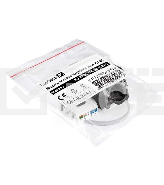 Модуль-вставка Keystone Jack RJ-45 ExeGate KJ-8P8C-U-C5e-180-TL (Кат.5e, неэкранированная, 180 градусов, IDC Toolless (без инструмента))