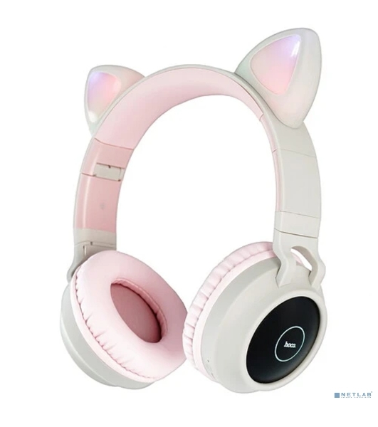 Беспроводные/проводные наушники Hoco W27 розовый, накладные, Bluetooth + проводной, «кошачьи ушки», до 5 ч.