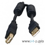 Кабель 5bites Проф. Кабель 5bites UC5011-050A USB2.0, AM/AF, зол.разъемы, ферр.кольца, 5м., черный, фото 1
