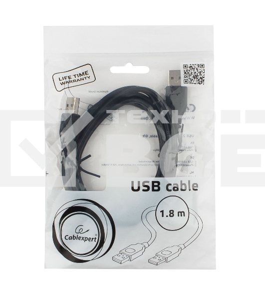 Кабель USB 2.0 Pro Cablexpert CCP-USB2-AMAM-6, AM/AM, 1.8м, экран, черный, пакет