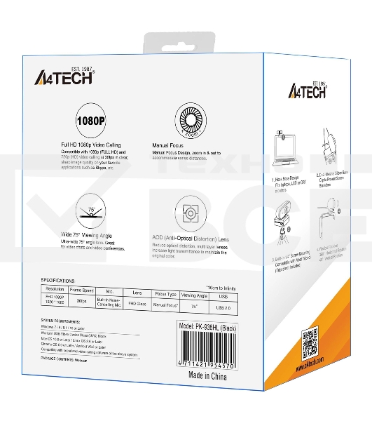 Камера Web A4 PK-935HL черный 2Mpix (1920x1080) USB2.0 с микрофоном