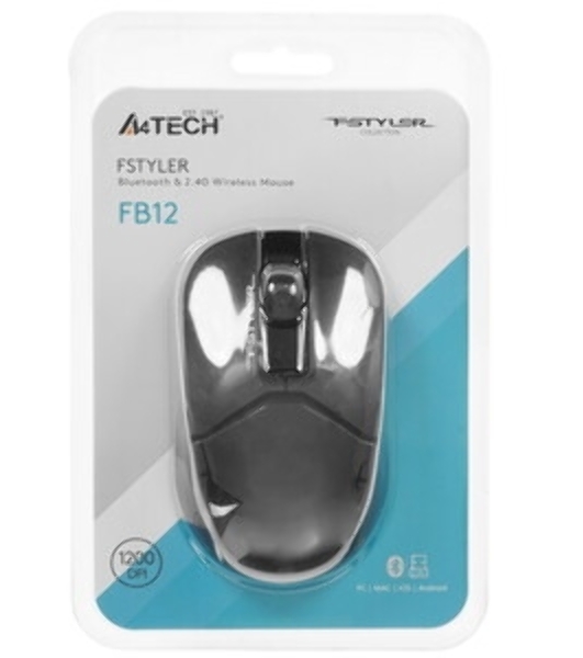 Мышь беспроводная A4Tech Fstyler FB12 черный, 1200 dpi, радиоканал, Bluetooth, USB, кнопки - 3