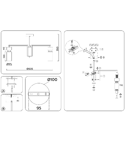 Люстра Ambrella light LH56124/5 BS/FR латунь/белый матовый E14*5 max 40W D605*350