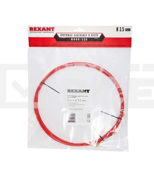 Протяжка кабельная Rexant (47-1005) (мини УЗК в бухте), стеклопруток, d=3,5мм, 5м КРАСНАЯ