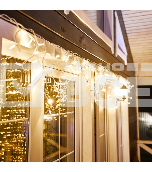 Гирлянда Айсикл (Бахрома) светодиодная 5х0,7 м, с эффектом мерцания, 152 LED, белый провод каучук, теплое белое свечение NEON-NIGHT