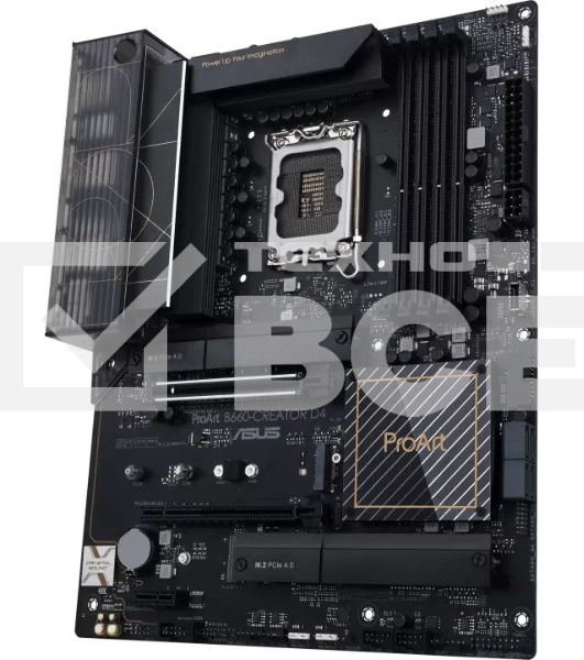 Материнская плата ASUS ProArt B660-CREATOR D4, LGA 1700, Intel B660, 4xDDR4, 4xSATA, 3xM.2, 1xPCIe 5.0 x16, 1xPCIe 3.0 x4, 1xPCIe x1, 1xHDMI, 1xDP, 2x 2.5Gb LAN, 4xUSB-A 2.0, 4xUSB-A 3.2 Gen 1, 1xUSB-C 3.2 Gen 2, 5x3.5 мм, TOSLINK, ATX