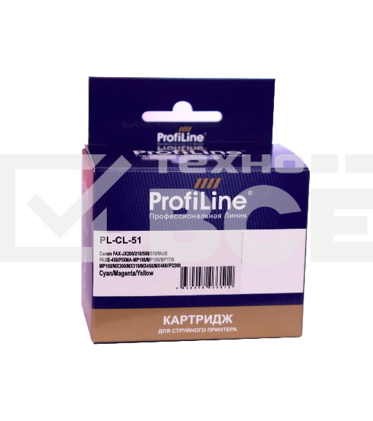 Струйный картридж PL-CL-51 для принтеров Canon PIXMA MP150/MP160/MP170/MP180/MP450/MP460/MX300/MX310/IP1200/IP2200/IP6210/IP6220/IP6310/IP6320 с чернилами Cyan/Magenta/Yellow ProfiLine