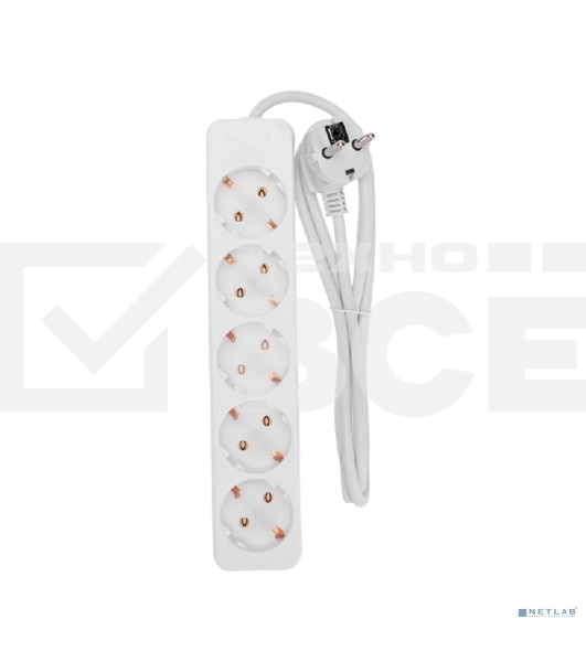 Удлинитель 5 гнезд, 1,5 м, 3х0,75 мм², с/з, белый PROconnect