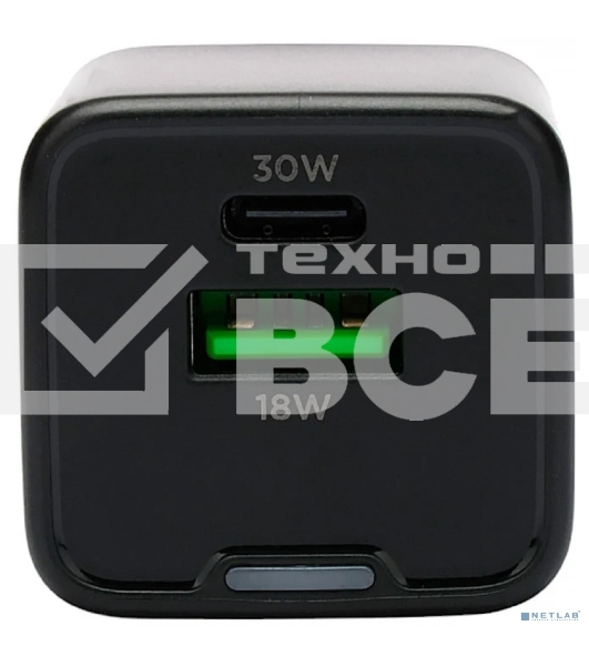 Зарядное устройство Cablexpert MP3A-PC-64, 30Вт GaN, 3А, QC4.0/PD, 1xUSB, 1xType-C, черный, пакет