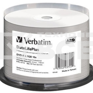 Диск DVD-R Verbatim 4.7 Gb, 16x, Cake Box (50), Full Ink Printable Pro (50/200)