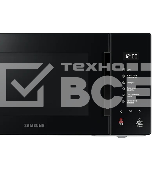 Микроволновая печь Samsung MS23T5018AK/BW черный, 23 л, 800 Вт, переключатели - сенсор