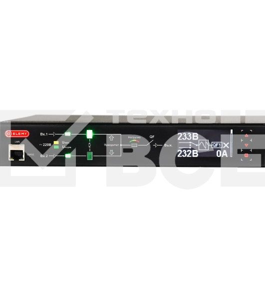 Автоматический ввод резерва ELEMY RACK ATS, 1U, 220В, 16А, OLED, Ethernet, in (2) C20, out (1) C19 (9) C13