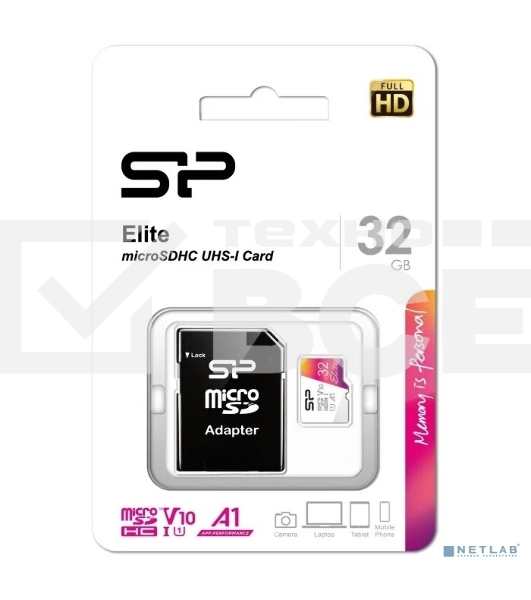 Флеш карта microSD 32GB Silicon Power Elite A1 microSDXC Class 10 UHS-I U3 100 Mb/s (SD адаптер)