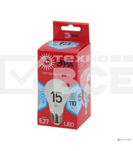 Лампа светодиодная ЭРА A60-15W-840-E27 R (диод груша 15Вт нейт E27) (10/100/1500)