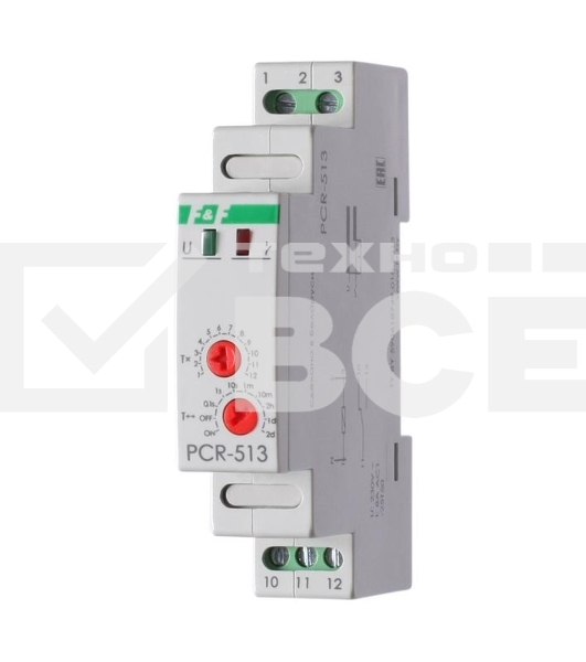 Реле времени PCR-513 (задержка вкл. 230В 8А 1перекл. IP20 монтаж на DIN-рейке) F&F EA02.001.003