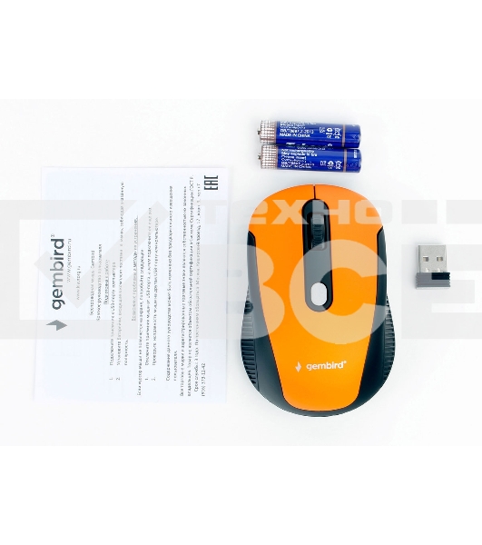 Мышь беспроводная Gembird MUSW-420-3 оранжевый, 1600 dpi, радиоканал, USB, кнопки - 4
