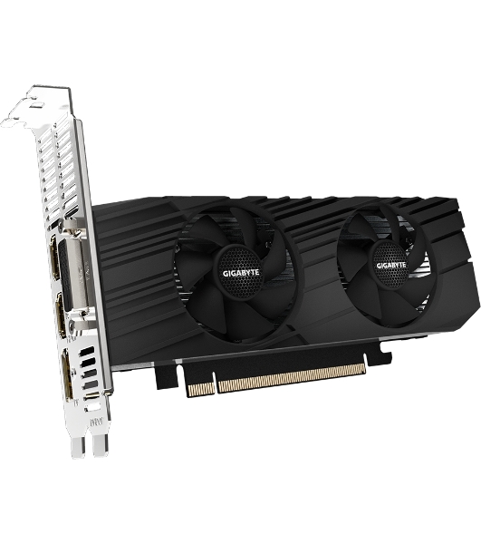 Видеокарта Gigabyte PCI-E GV-N1656D6-4GL NVIDIA GeForce GTX 1650 4096Mb 128 GDDR6 1590/12000 DVIx1 HDMIx2 DPx1 HDCP Ret low profile