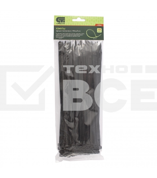 Хомуты Сибртех, 250 х 4,8 мм, пластиковые, черные, 100 шт. 45564